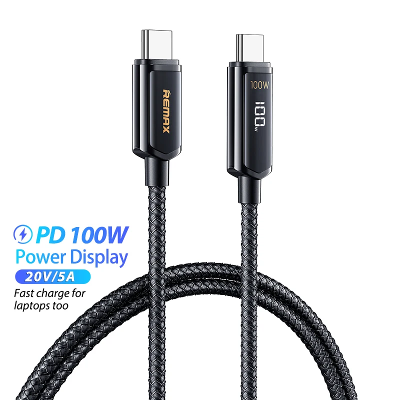 

Remax RC-128 Pd 100W Super Fast 5A Digital Display Braided Wire Data Cables Iphone Charger Usb C To Lighting Cable