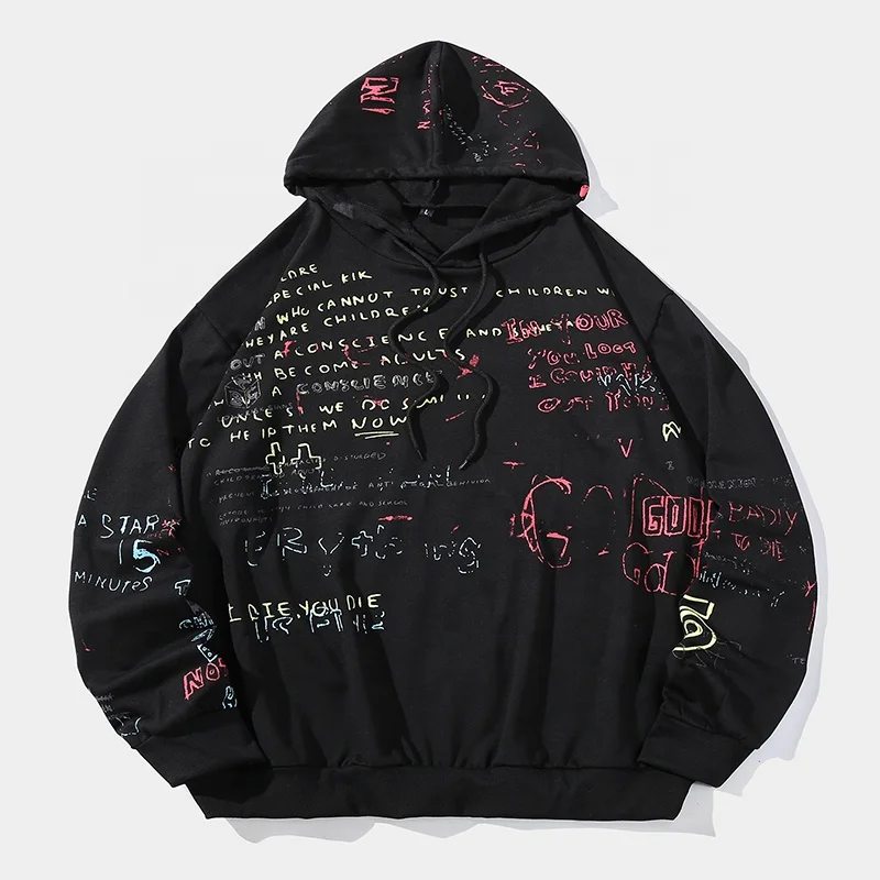 

Custom logo streetwear sweatshirts letter printing cover pullover long sleeve hip hop drop shoulder terry thick men's hoodies, Multi color optional