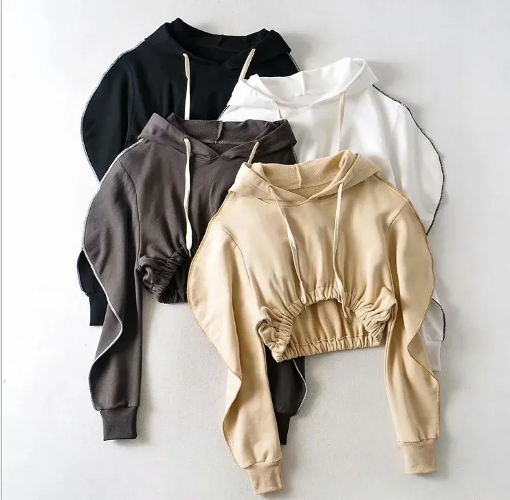 

European and American fashion hooded Pullover long sleeve top autumn new leg sleeve thread Pullover women's sweater