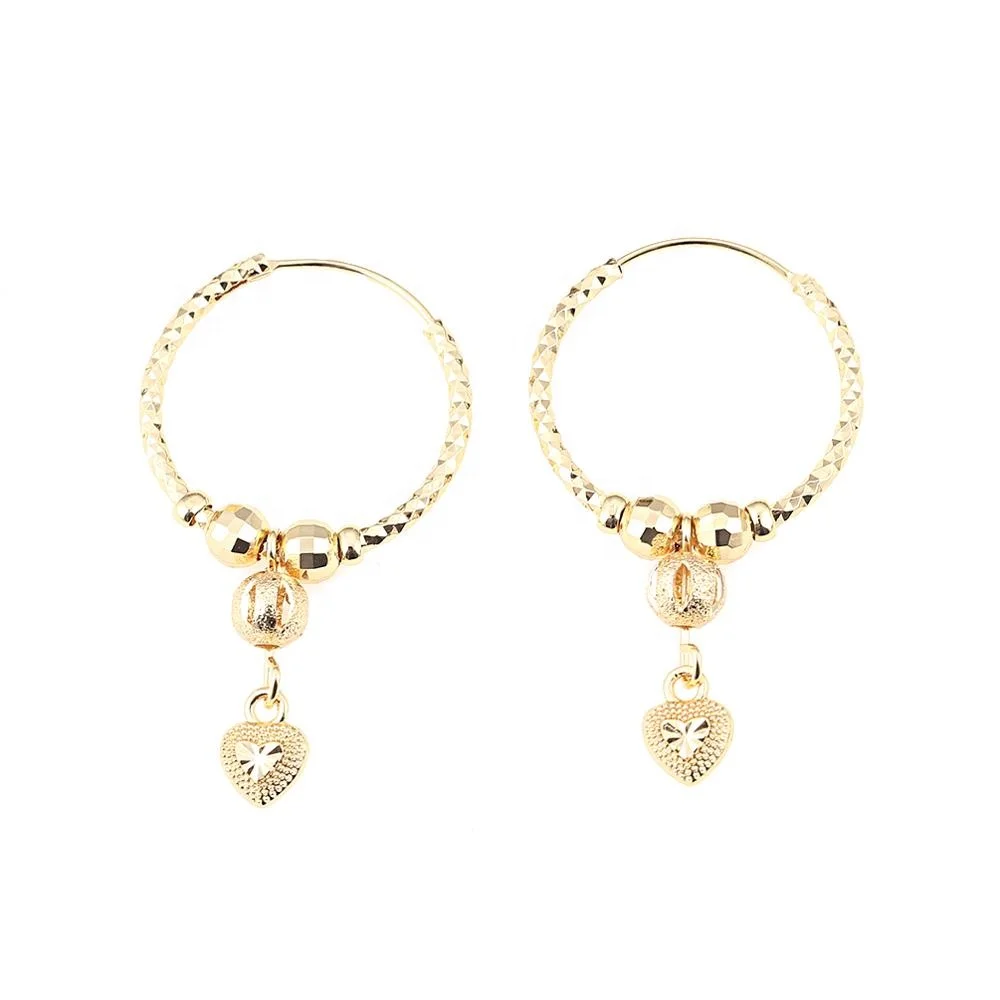 

Gold Color Heart Earrings for Women Girls Bead Heart Hoop Ethiopian Africa Jewelry Gift