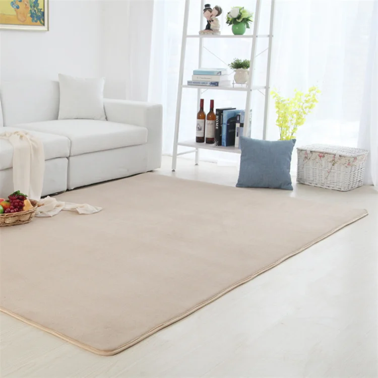 

Wholesale Short Coral Fleece Tea Table Carpet Soft Thicken Washable Plain Candy Color Kids Play Area Mat Home Use Door Mat