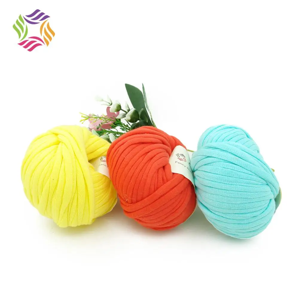 
Hot-sale brightly colored T-shirt yarn fancy knitting tape yarn for DIY bag and blanket with cotton and nylon 