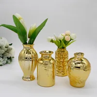 

Golden European embossed ceramic gold small flower vase home decoration