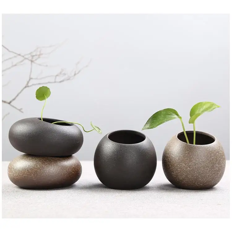 

A336 Retro Stoneware Handmade Ceramic Vase Zen Ornaments Creative Hydroponic Succulent Flower Pot