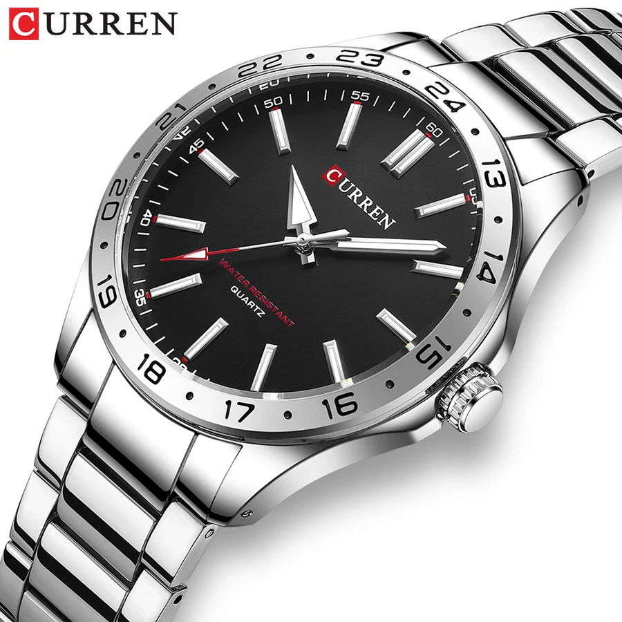 CURREN 8452 Watches Men Silver Black Stainless Steel Quartz Watch for Man Waterproof Luminous Men's Luxury Clock Relojes Hombre