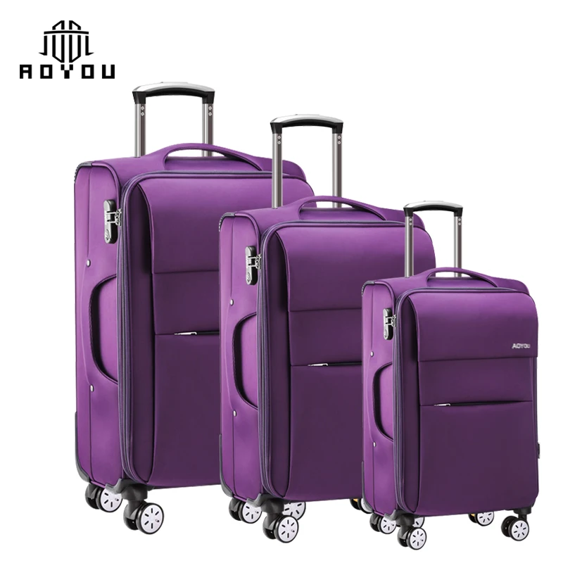 

2019 hot selling 3pcs 20 24 28inch Good Quality Customized purple Women Travelling Eva Soft Trolley Luggage set, Black,coffee,purple,and red