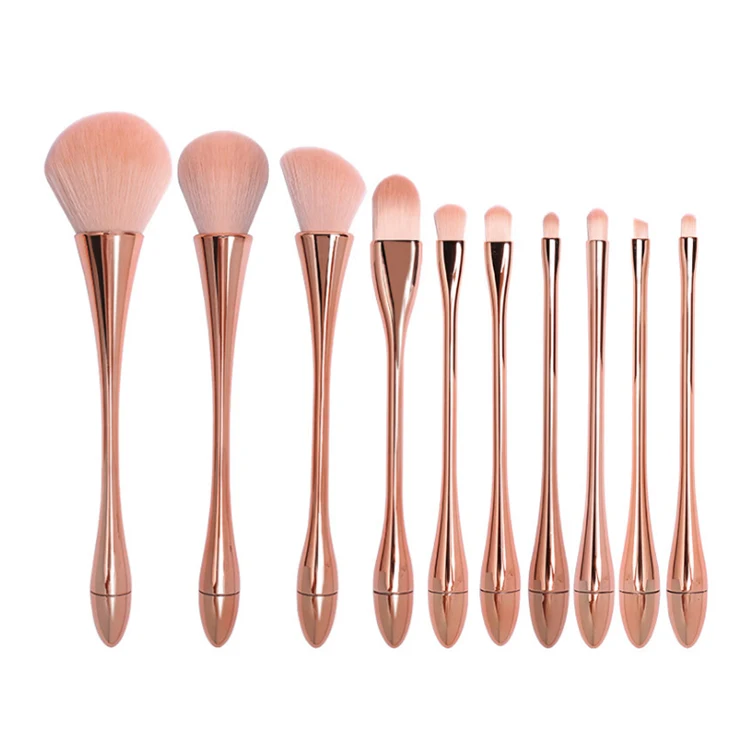 

Custom 10pcs without 2in1 eye shadow brush private label makeup tools ABS handle makeup brush kit, Rose gold