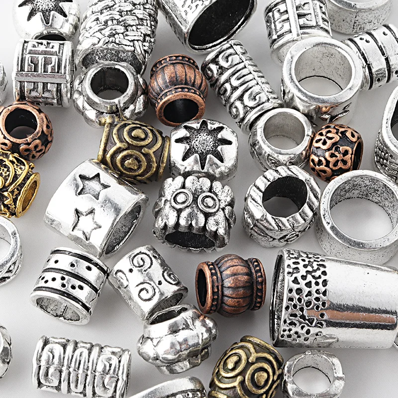 

Tibetan Alloy Tube Spacer Beads Metal Hair Tube Bead Jewelry For Braids, Silver