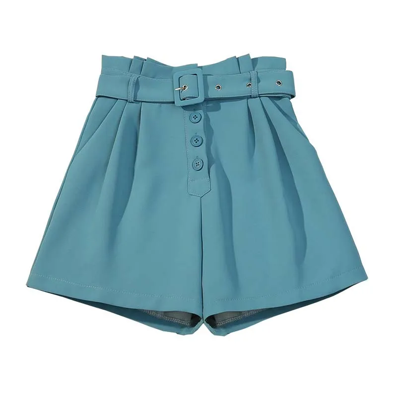 

New Shorts Women Vintage Sashes All-match Solid High Waist Shorts Casual Loose Ladies XL Elegant Wild Shorts