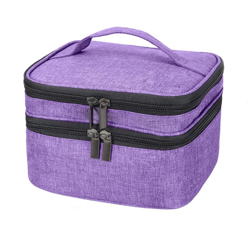 

Large Capacity High Quality Essential Oil Bag Double-layer Cosmetic Travel Nail Polish Carrying Box Nylon Material With Handle, Grey, pink, purple, sky blue, flower