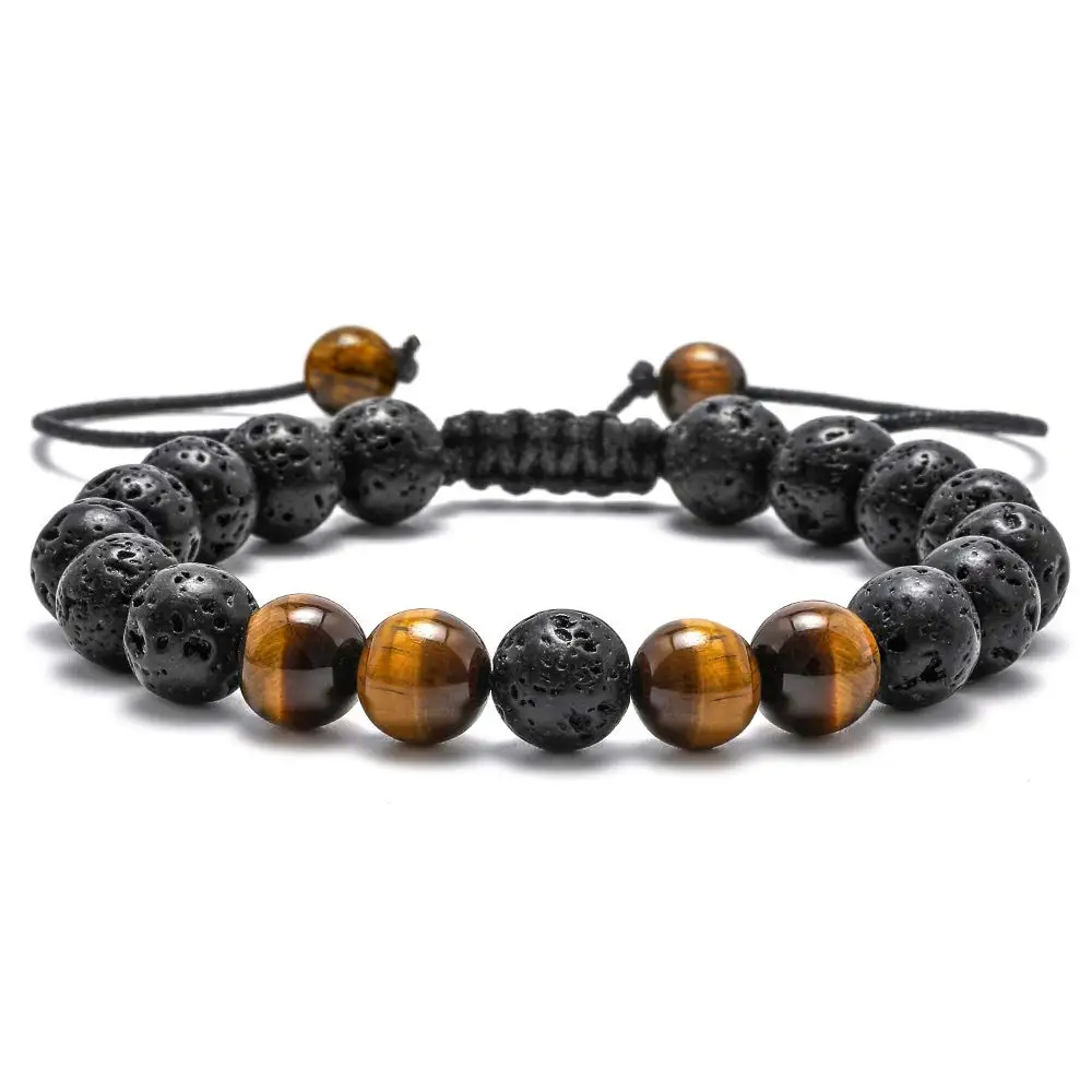 

Adjustable Tiger Eye Bracelet Lava Rock Bracelet for Men