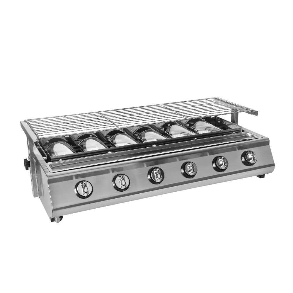 

GZKITCHEN Commercial 6 Burners LPG Gas BBQ Outdoor Picnic Barbecue Cooker Stainless Steel Cover Smokeless Home Garden Party, Sliver