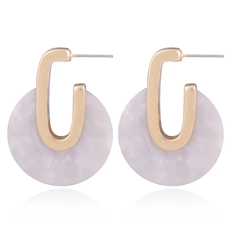 

New Trendy Geometric U-shaped Earrings Acetate Plate Earrings for Women Resin Round Earrings, As picture