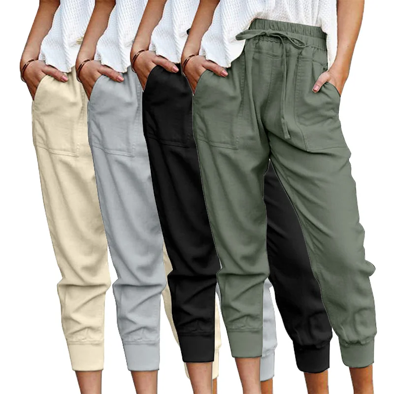 

Custom Women's Casual Elastic Cuff Solid Color Sweatpants Drawstring Waist Pocket Jogger Pants