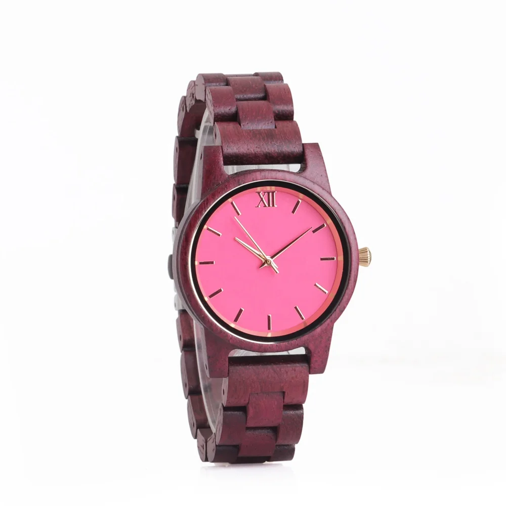 

Luxury Custom Anniversary Gift Engraved Wooden Women Wrist Watches Natural Violet Quartz Wood Watch