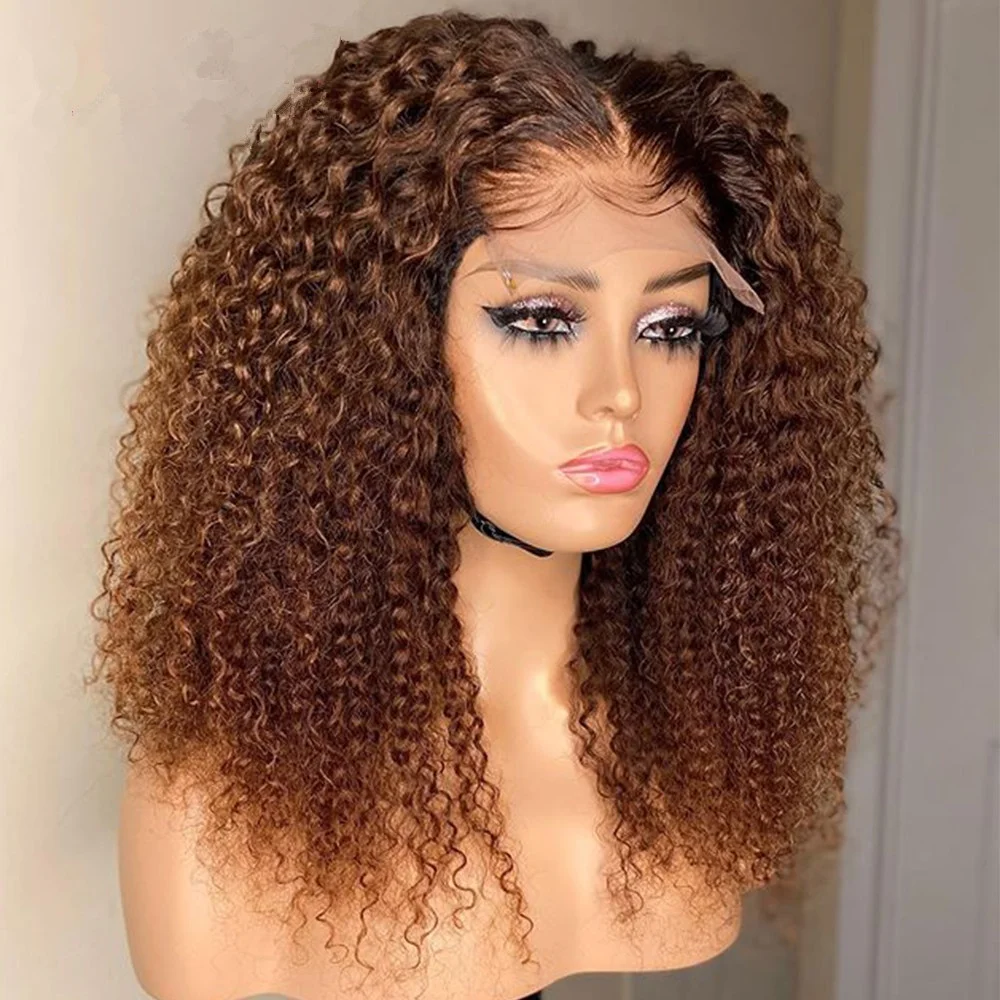 

Brown Color Human Hair T Lace Wigs Peruvian Hair T Part Curly Hair Wigs For Sales