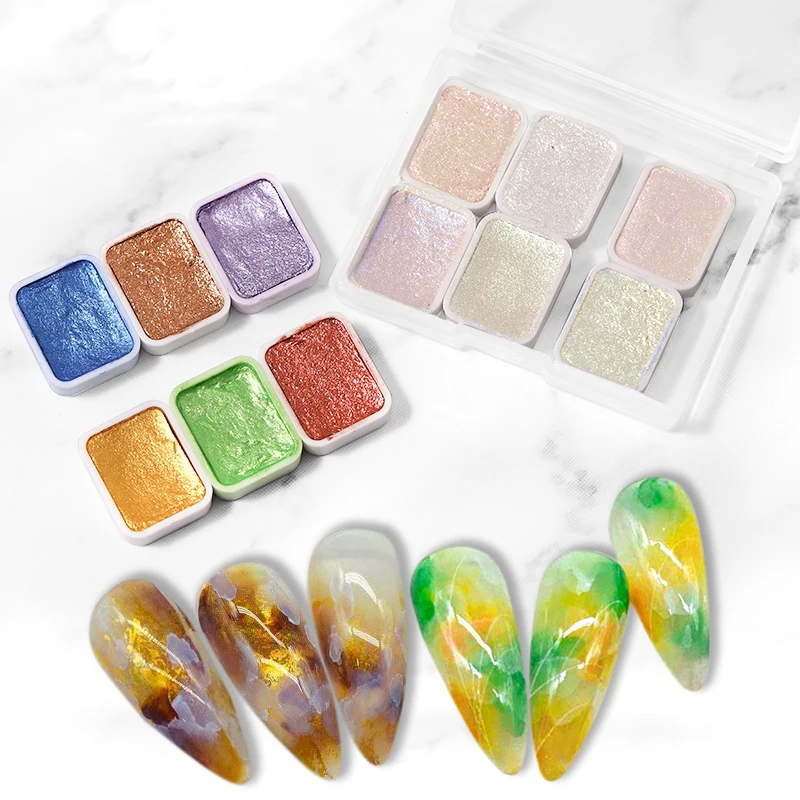 

6pcs Blooming Paints Watercolor Powder For Nails Abstract Nail Art Pigment Magic Pearl Chrome Polish Manicure Glitter