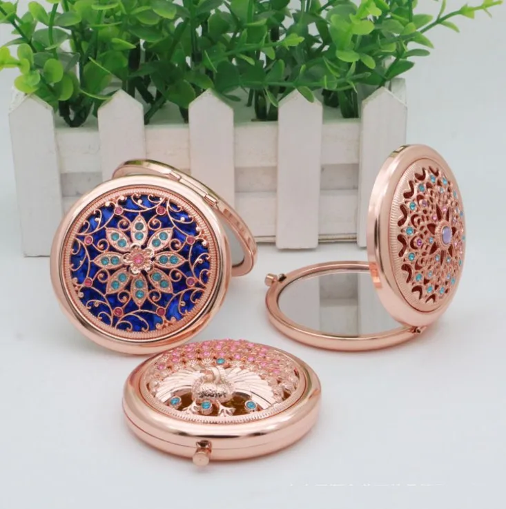 

Portable Pocket Wallet Mirror Custom Cheap Hand Pocket Mirror Crystal 18K Gold Makeup Purse Mirror For Women Girls Gift, Rose gold,silver, black and gold