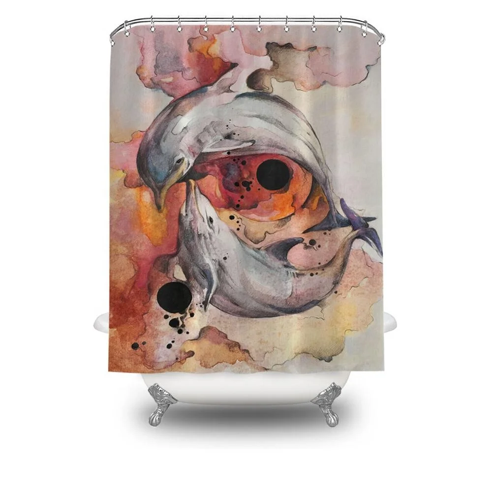 

3d watercolor dolphin shower+curtains orange shower curtain abstract