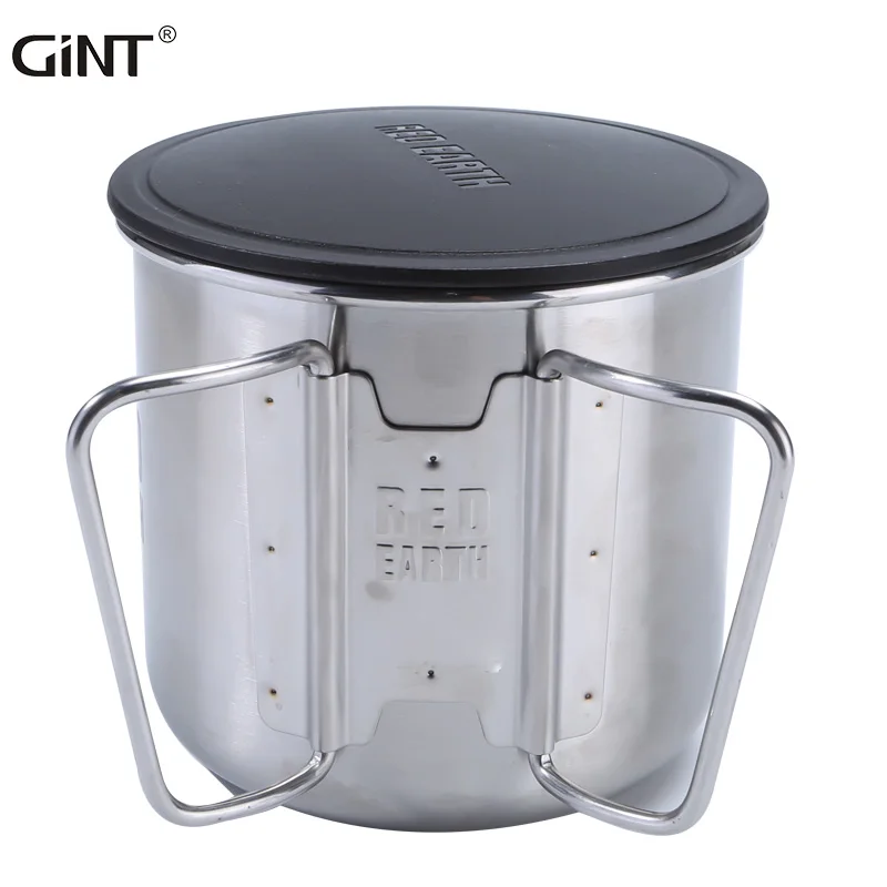 

GiNT 420ML Fashion Design Food Grade Water Cup Single Wall Stainless Steel Coffee Mug with Folded Handgrip, Customized colors acceptable