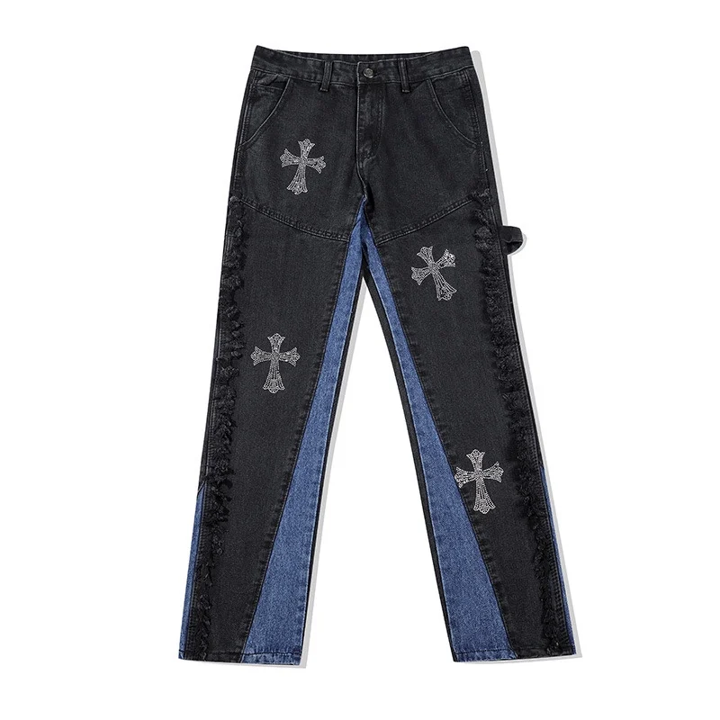 

cross leopard wash hiphop micro flared jeans men's and women's fashion brand