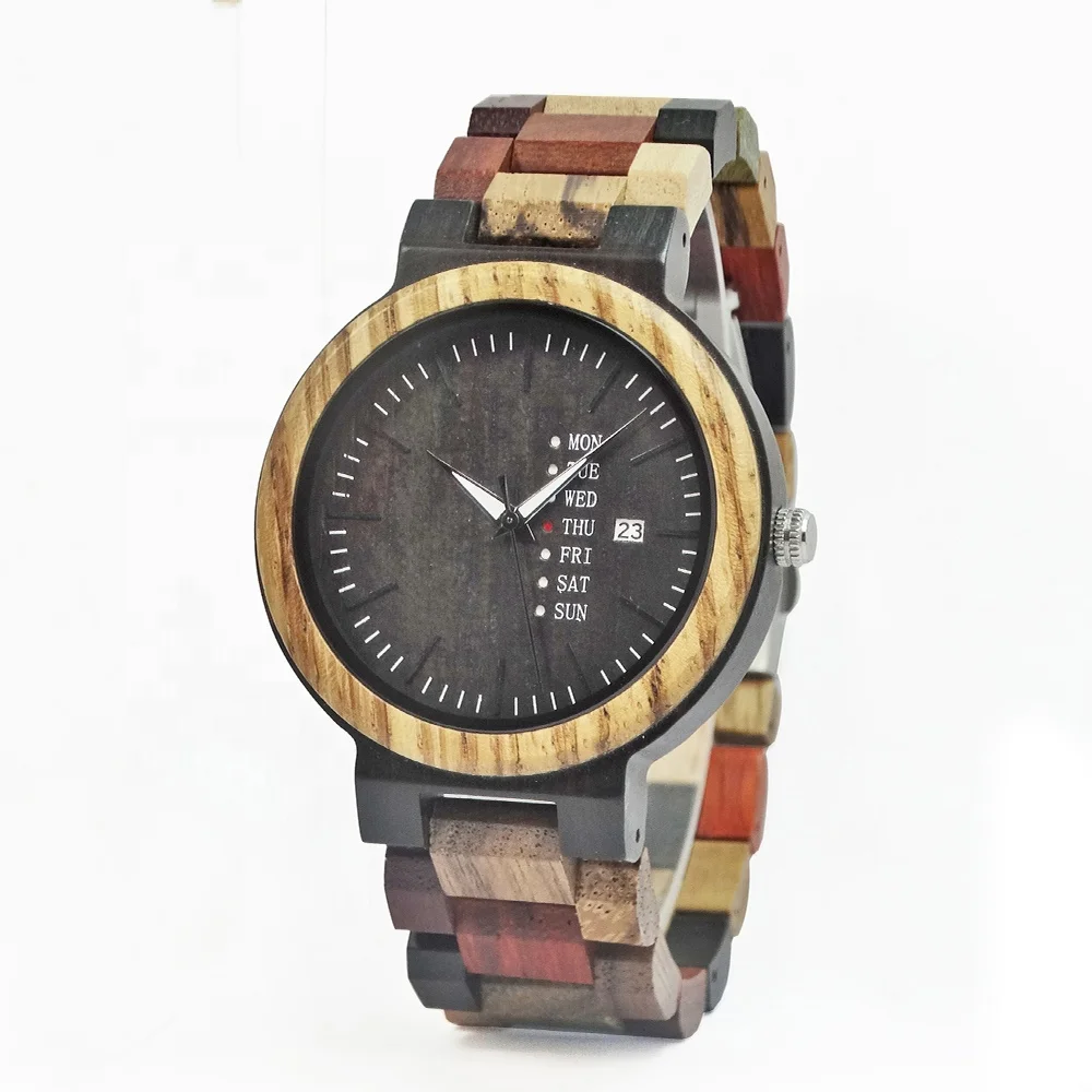 
Charm Reloj Quartz Mens Watches Wood Colorful Date Day Dial Drop Ship relogio masculino  (62224219298)
