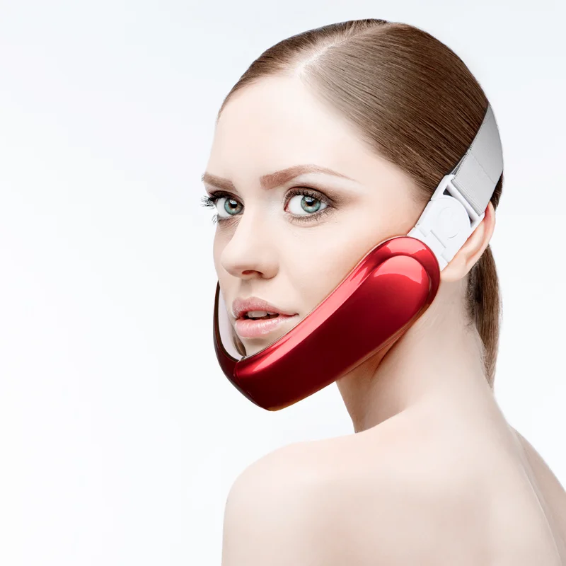 

V Face Lift Massager Double Chin Massager Facial Firming Device Red Blue Ray Beauty Instrument, White,red