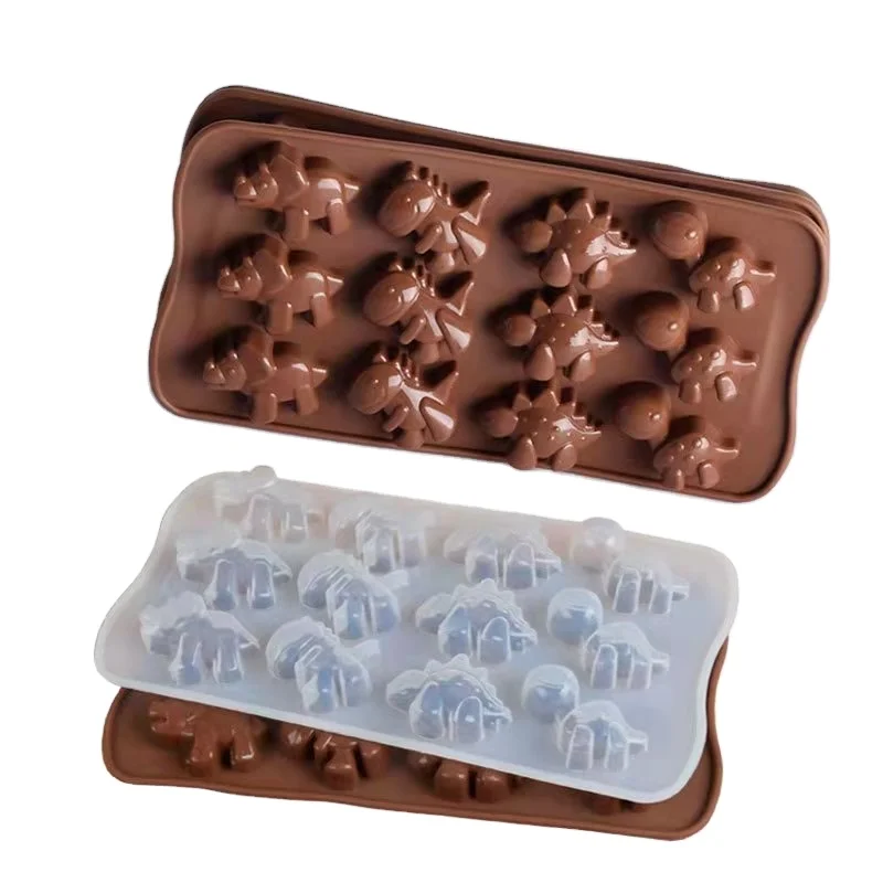 

Amazon Hot Seller Diy Cubic Silicone Cake Mold 3D Silicone Dinosaur Cake Molds, Chocolate, translucent