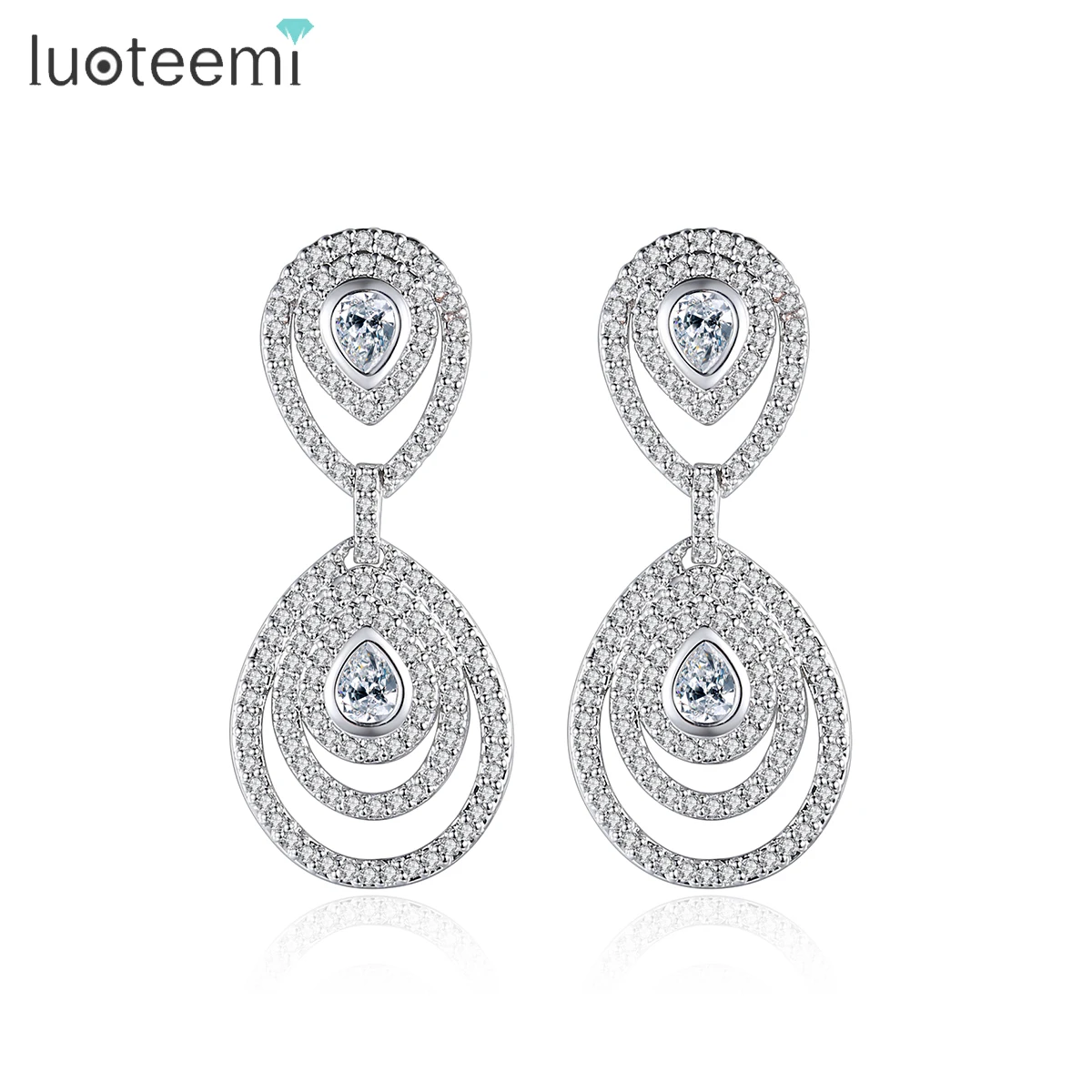 

LUOTEEMI Lady Cubic Zirconia Earring Jewelry Woman Bridal Designer Wedding Bling Western Tear Drop Earing