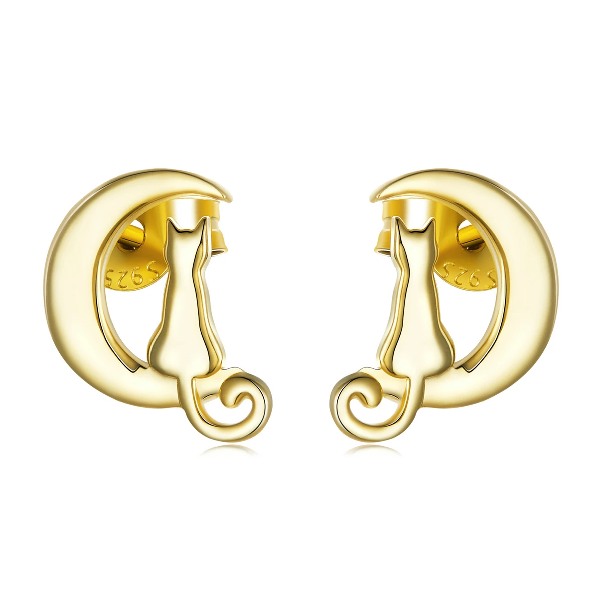 

SCE1316 2021 High quality 925 sterling silver gold plated cat on the moon earrings