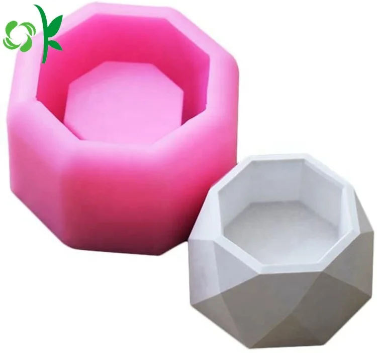 

OKSILICONE Mini Soft Silicone Flower Succulent Pot Mold Cement Concrete 3D Simple Plant Resin Octagonal Flower Pot Silicone Mold, Pink/customized