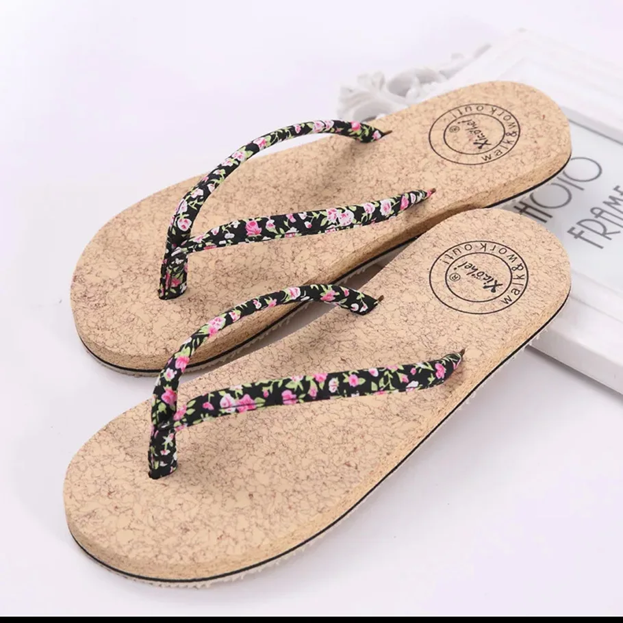 

FL-003 2020 fashion floral cross strap cork shape soft EVA sole flip flop slipper for women girls casual summer beach slipper, Rose glod , glod , silver