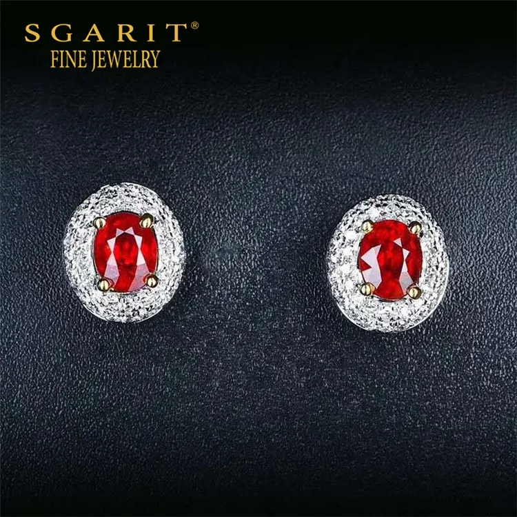 

SGARIT delicate 18k gold jewelry design wholesale 0.65ct natural pigeon blood red gemstone stud earring women