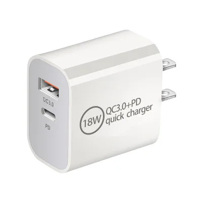 

PD18W QC 3.0 Fast Charge Charging Head 20w Dual Port QC3.0+PD UK/AU/US/EU Travel Adaptor Wall Charger, Black,white