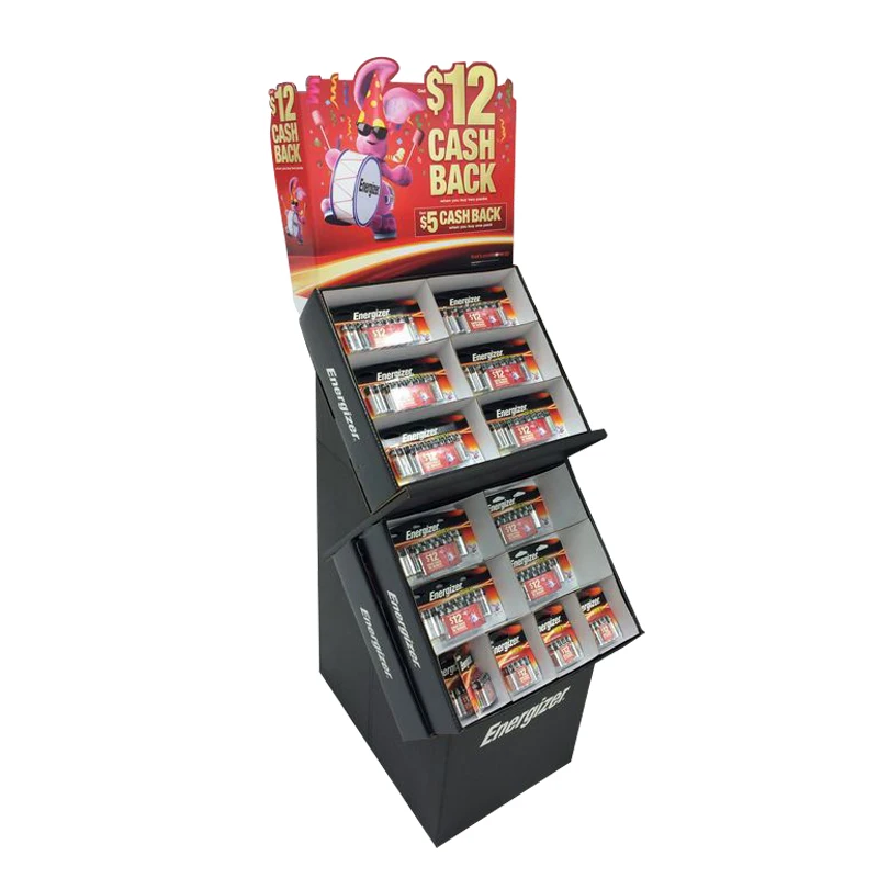 

Supermarket Promotion Corrugated Battery cardboard display racks Customized foldable Battery cardboard floor display stand