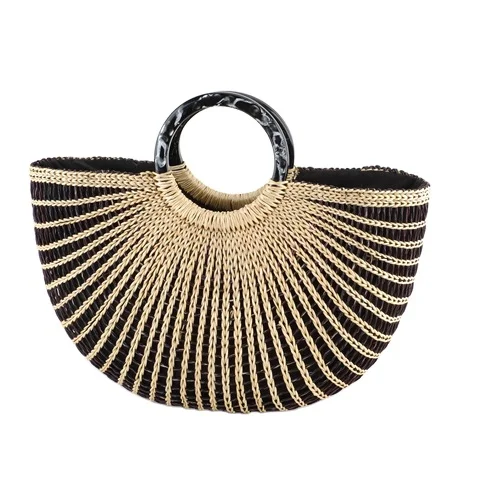 

New Round straw basket Rattan Bag Beach Shoulder Tote Bag Fashion Art Female Wholesale Straw Bags