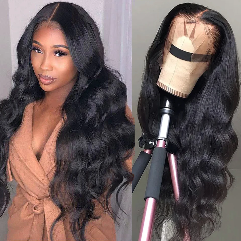 

13x4 Natural Black Brazilian Lace Front Human Virgin Hair Wigs Loose Glueless Body Wave Hd Lace Closure Wig