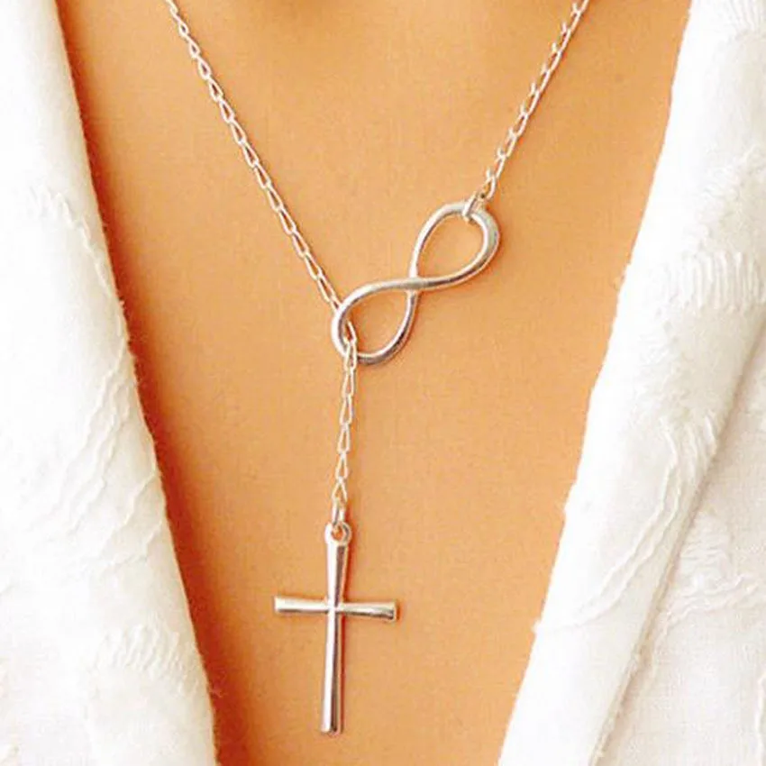 New Lucky Infinity Cross Necklace Jewelry Necklace for Women Birthday Gift Initial Infinity Necklace