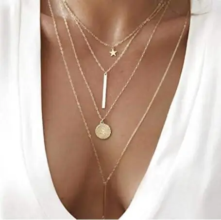 

Layered Necklace Star Necklace Gold Coin Pendant Lasso Y-shaped Necklace for Women