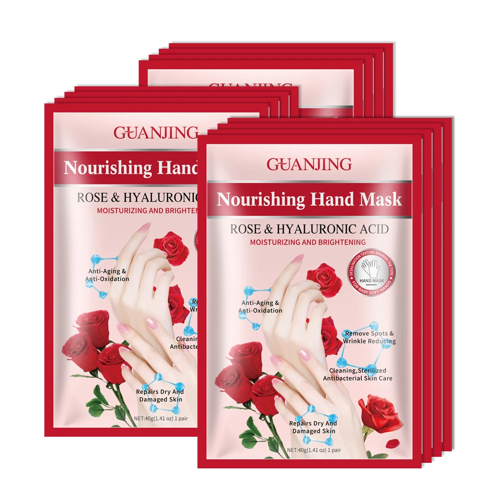 

1 bag= 2 pieces Hand Skin Care Moisturizing Brightening Hydrating Anti-aging Rose Hand Mask