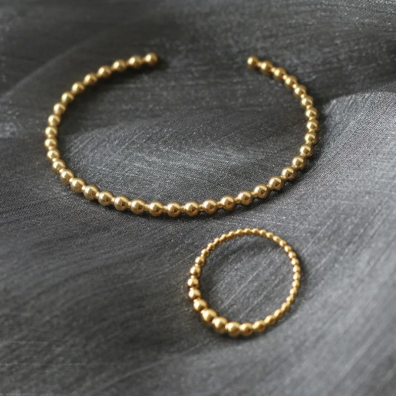 

18K Gold Plated Stainless Steel C Shaped Bead Bracelet Bangle, Gold color