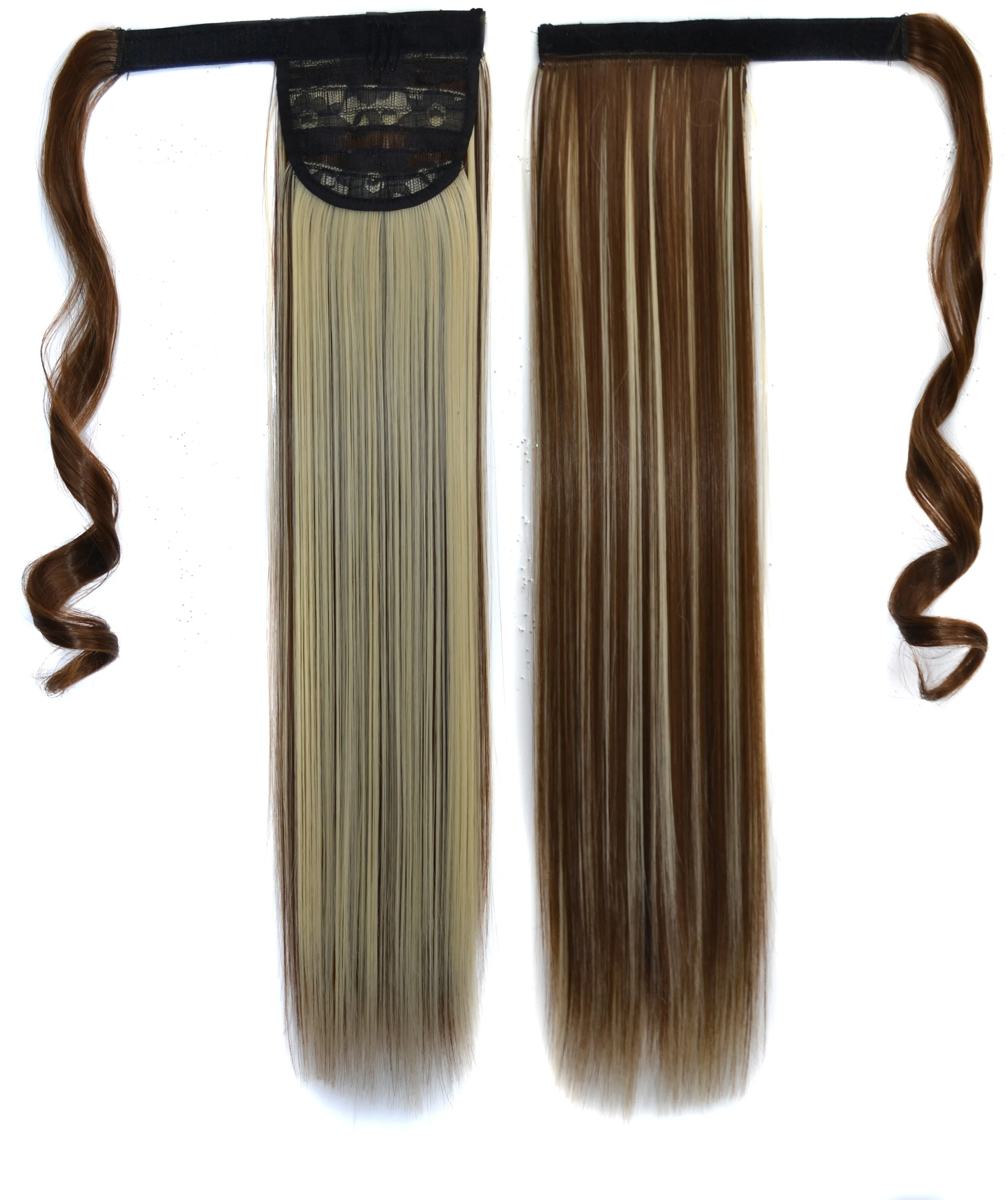 Wholesale 40 Colors Available Ombre Mixed Color Straight Synthetic Ponytail Wrap Around Magic Paste Ponytail