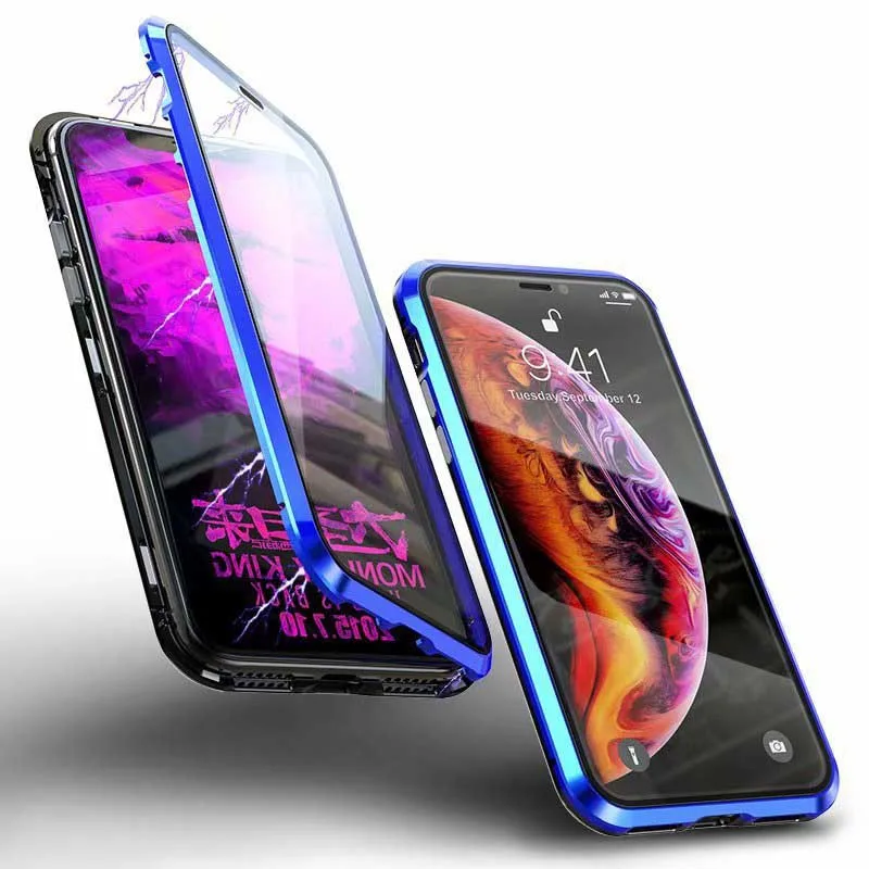 2019 Trending 360 Full Cover Magnetic Adsorption Case For iPhone  Xs max Xr X 8 7 6 Plus Tempered Glass Screen