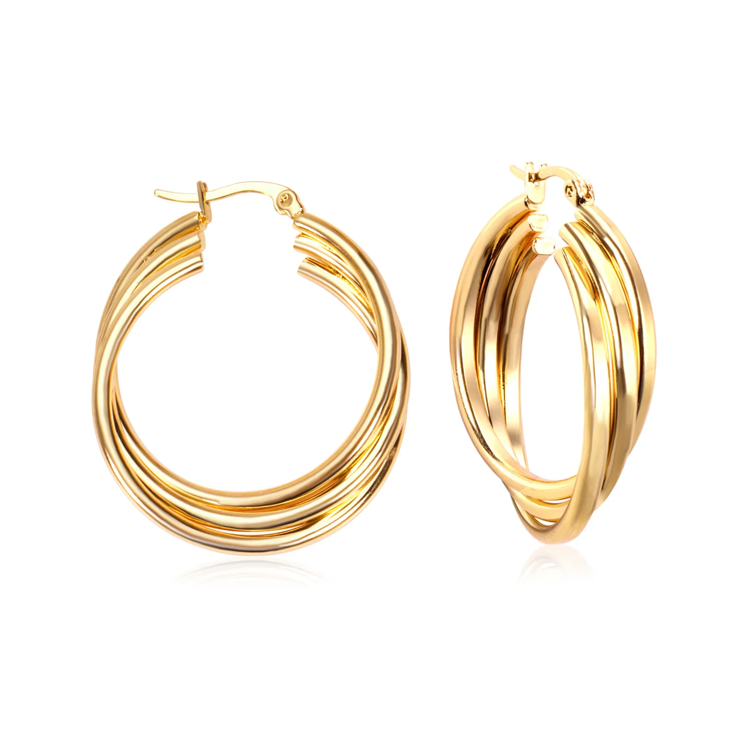 

Fashion Ladies Stainless Steel Gold Chunky Heavy Hoop Earrings, Gold/silver/rose/black available