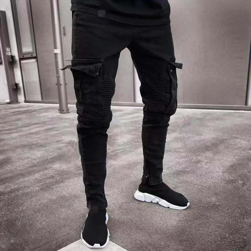 

2021 fashion Summer Spring Long Pencil Pants Casual Slim Hip-hop Jeans Mens Fit Slim Trousers Male