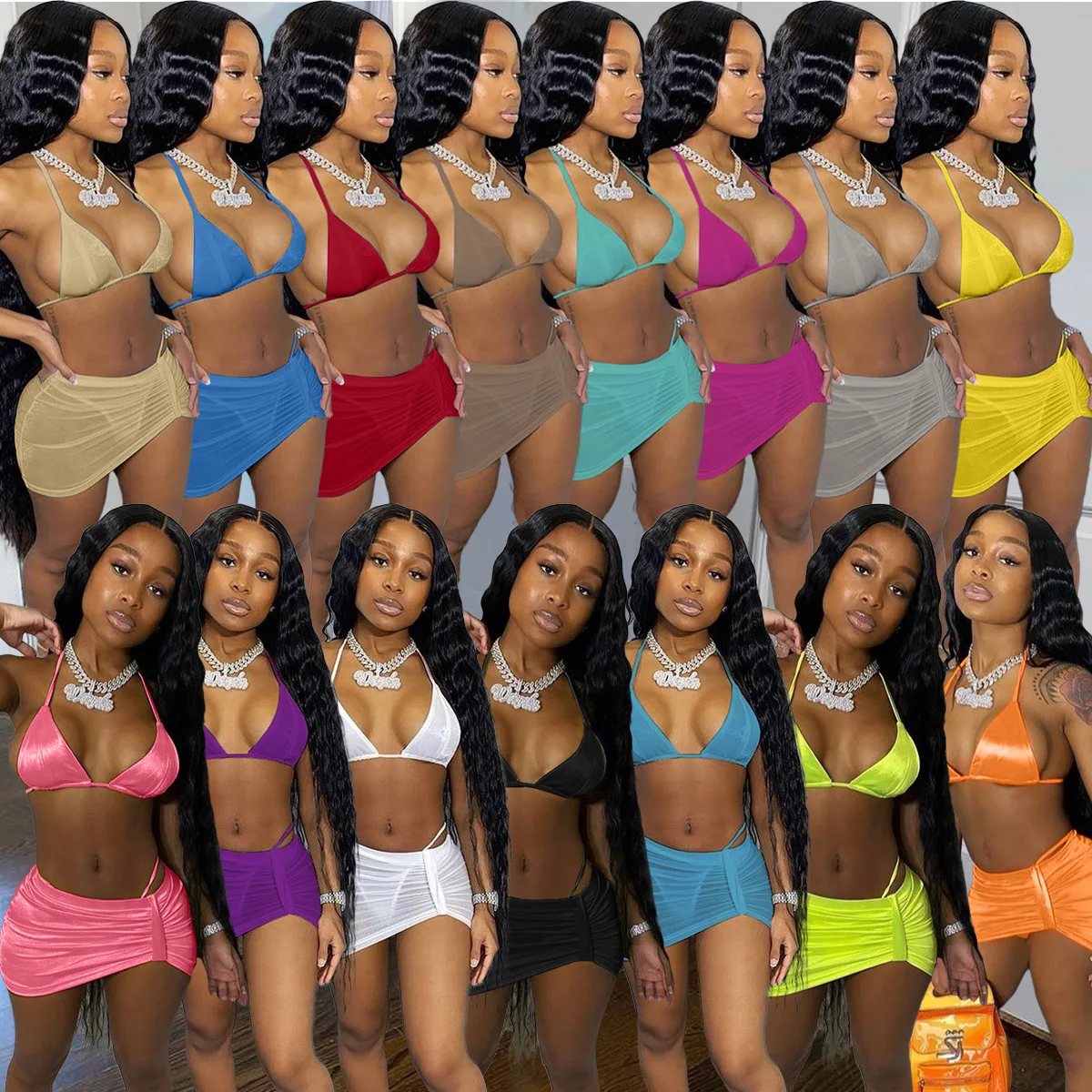 

M200 3 Piece bikini set women fashion sexy cover up swimsuit 2021 high quality beach wear