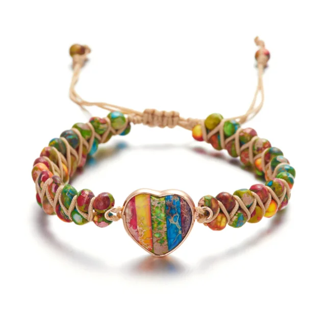 

Double winding Emperor stone heart hand-woven natural stone beaded love bracelet wholesale