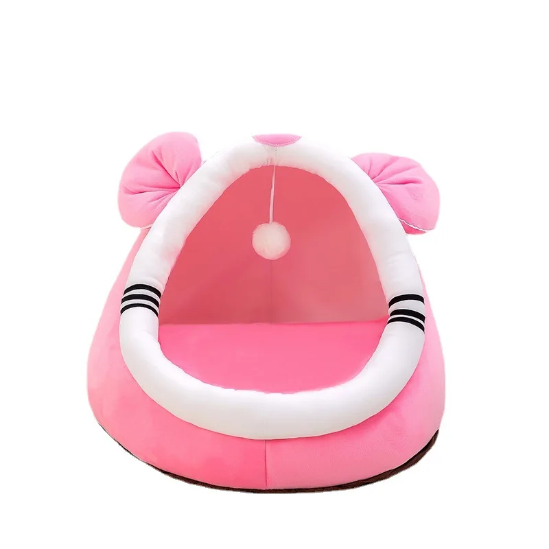 

Luxury Fancy Fold Puppy Cat Bedroom with Hanging ball toy Cat Shape Washable Comfy Fleece Bed For Dogs and Cats