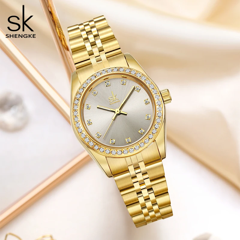 

Shengke Supplier Watches Luxurious Gold Wristwatch Quartz Watch Women Sliver Watch 2021 Dropshipping Handwatch Montre Femme