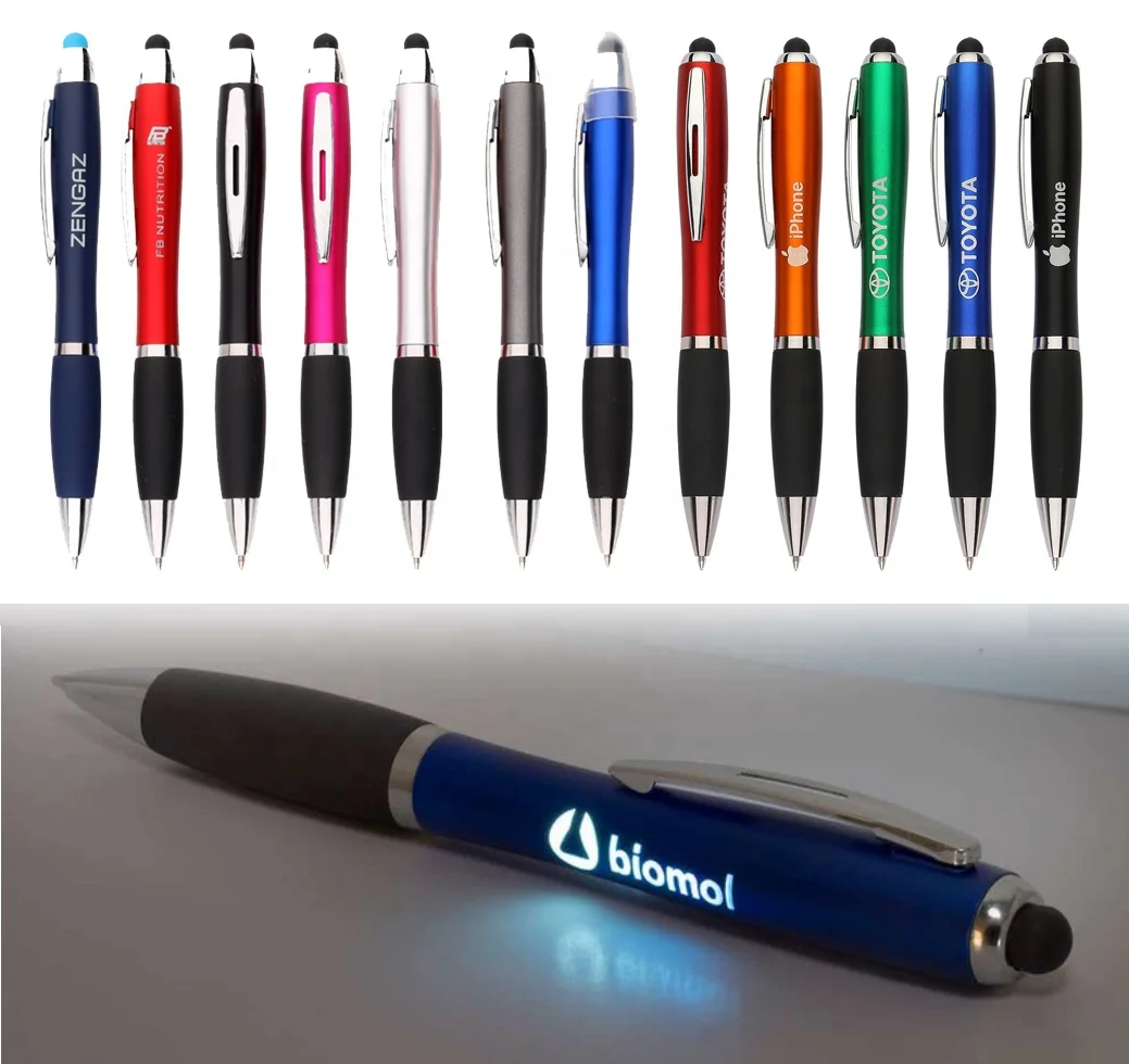 

metallic color OEM Led Light Up Soft Touch Screen Pen Custom logo Stylus Promotion Ballpoint Pen